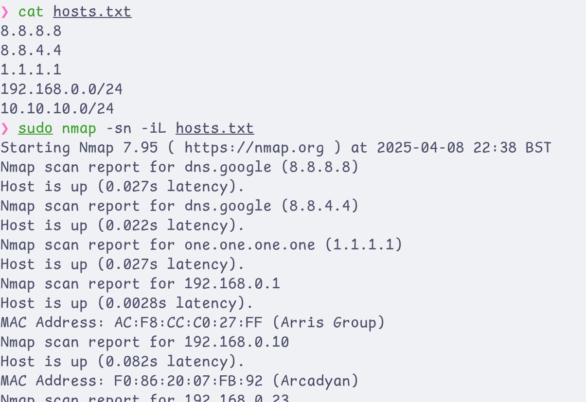 Nmap host discovery using file containing targets